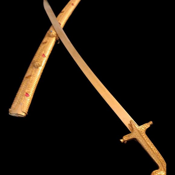 Ceremonial Wedding Sword w/ 24k Gold Filigree Handle and Sheath * Engraved Inscr - Picture 2 of 13